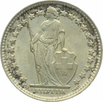 1/2 Franken 1952 B - unzirkuliert Patina